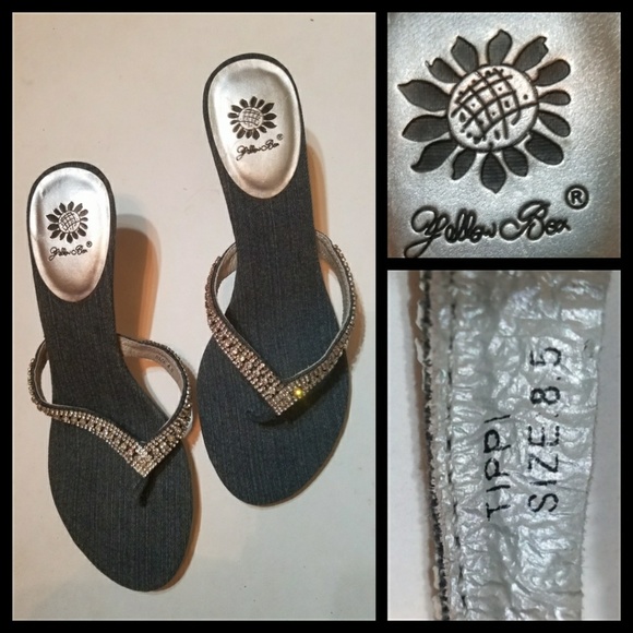 yellow box denim flip flops